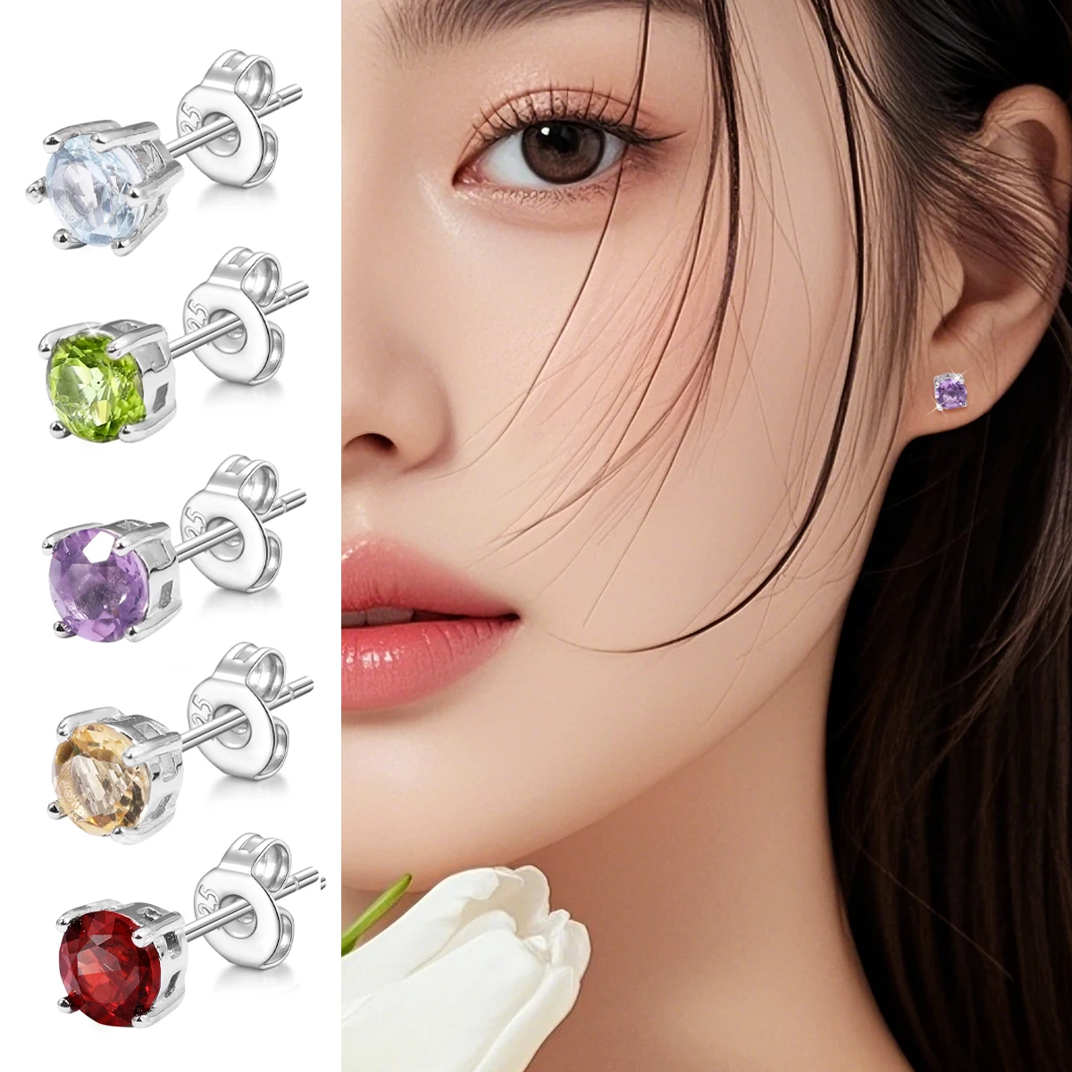 925 Silver Women's Earrings Set with Natural Crystal Stones Birthstones and Aquamarine Earrings Серьги Аквамарин - 4