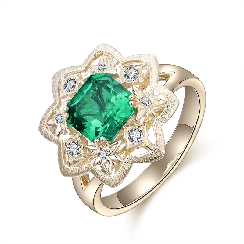 

RUIF Customized 9K Gold 1.3ct Asscher Cut Lab Grown Emerald Ring Women Engagement Fashion Gemstone Jewelry