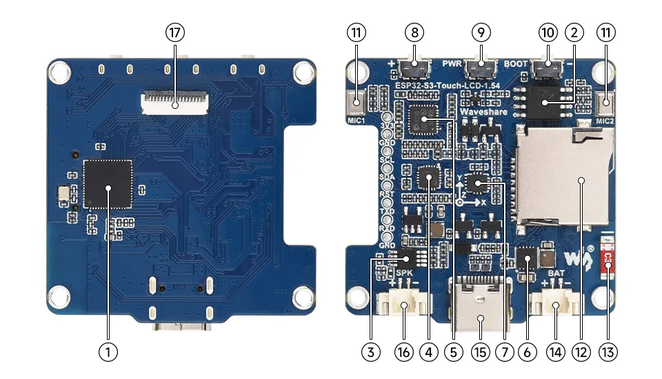 ESP32-S3 1.54inch LCD display development board, onboard components