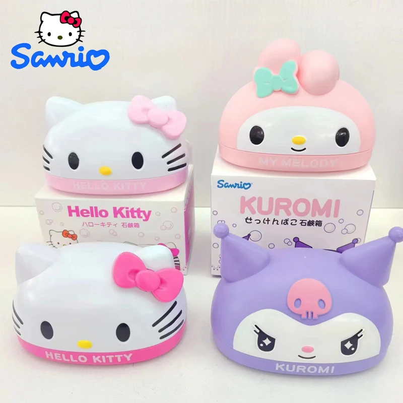 

Kawaii Sanrio 3D Коробка для мыла Hello Kitty My Melody Kuromi Милая мультяшная домашняя ванная комната с крышкой Водонепроницаемая коробка для хранения поставки подарок