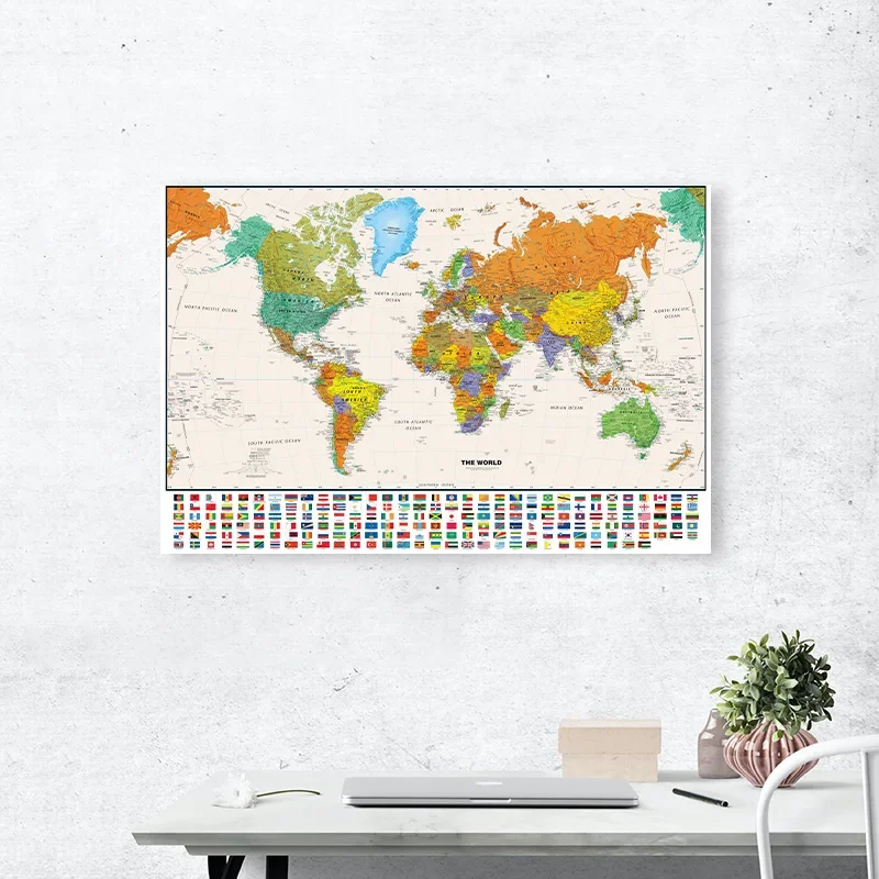 Classic World Map 75*50cm Canvas Painting Wall Decor Art Poster Educational School Supplies Room Home Decoration Hanging Picture