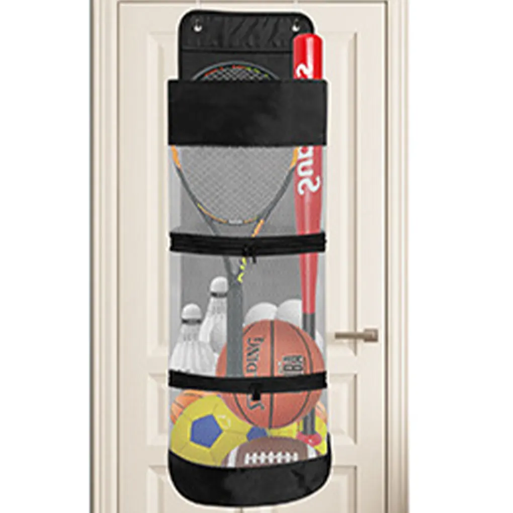 

Black Hanging Basketball Bag Store Balls Neatly Save Space Door Storage Bag Toy Storage