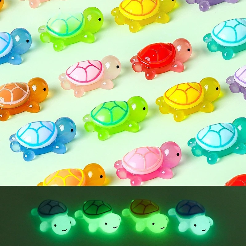 Mini Luminous Turtle Home Decor Landscaping Resin Crafts Glowing Turtle Garden Fish Tank Miniatures Ornaments Decoration 6/10pcs Resin Ornaments