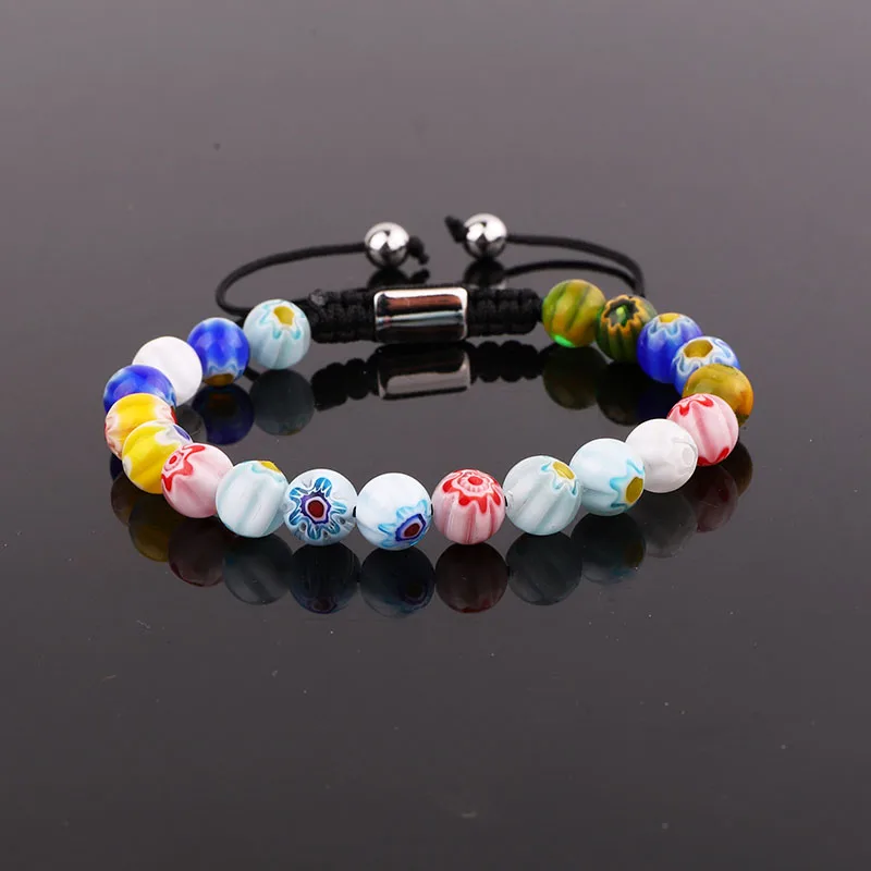 

New Design Elegant Lampwork Glass Sun Flower Beads Macrame Bracelet For Women Jewelry Gift