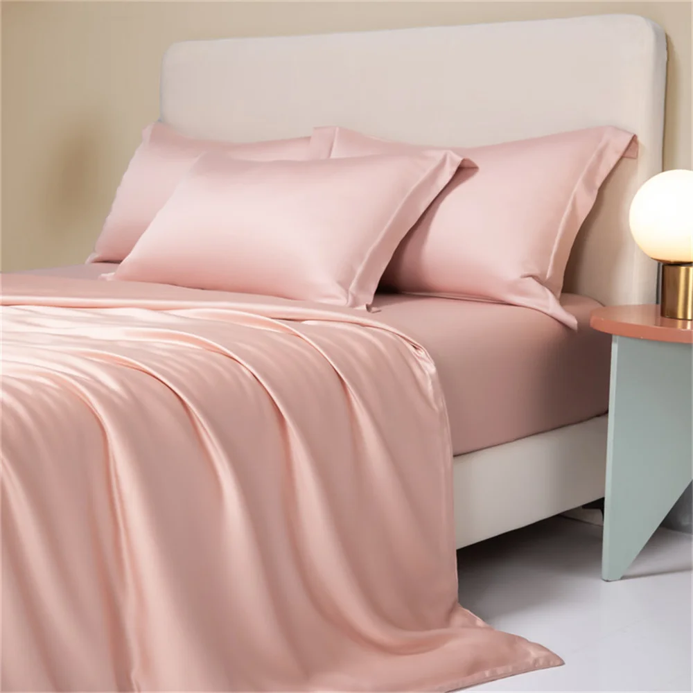 Liv-Esthete Pure Pink 100% Silk Bedding Set Solid Color Duvet Cover Pillow Case Bed Sheet Quilt Cover Double King Queen Bed Sets