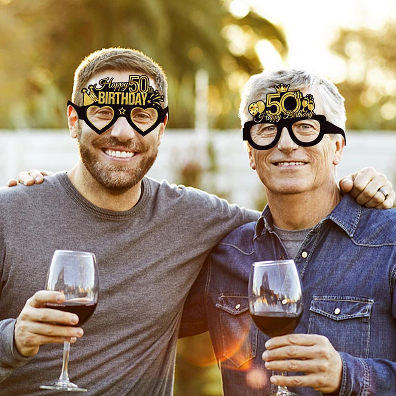 8Pcs Black Gold Series 18th 40th 50th 60th Birthday Party Paper Glasses Photograph Prop