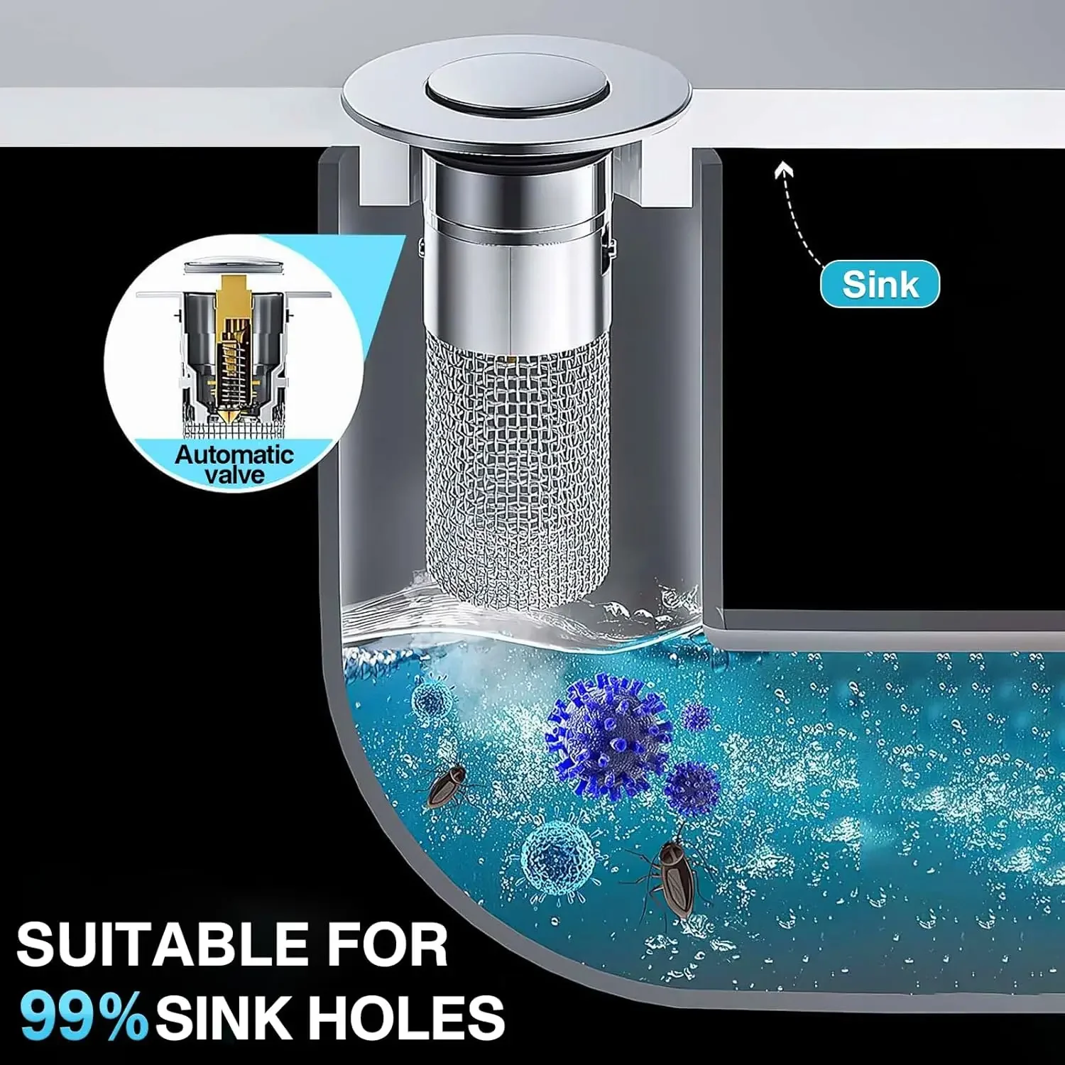 Stainless Steel Silver Bathroom Floor Drain Stopper