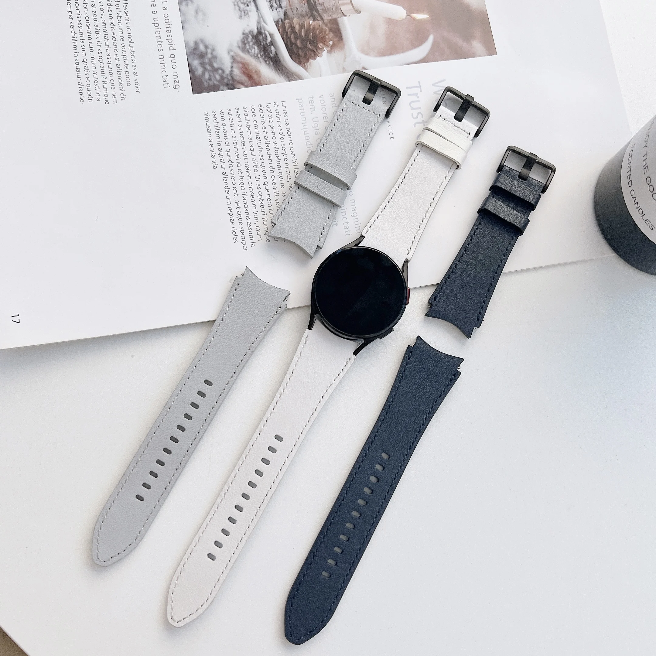 

Curved interface leather strap For Samsung Galaxy watch 4/5/5 Pro 44mm 40mm watch wristband for Galaxy watch 4 Classic 46mm 42mm