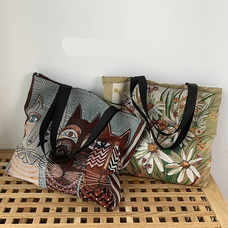 Bedrukte canvas tote tas grote schoudertas voor dames_voghion.com