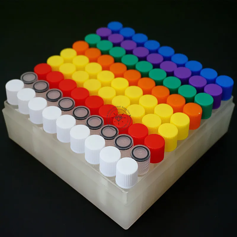 81 Pieces Plastic 1.8ml Freezing Tube + One Piece 81 Vents Plastic Freezing Tube Storage Box for Experiment plastic test tubes centrifuge tube