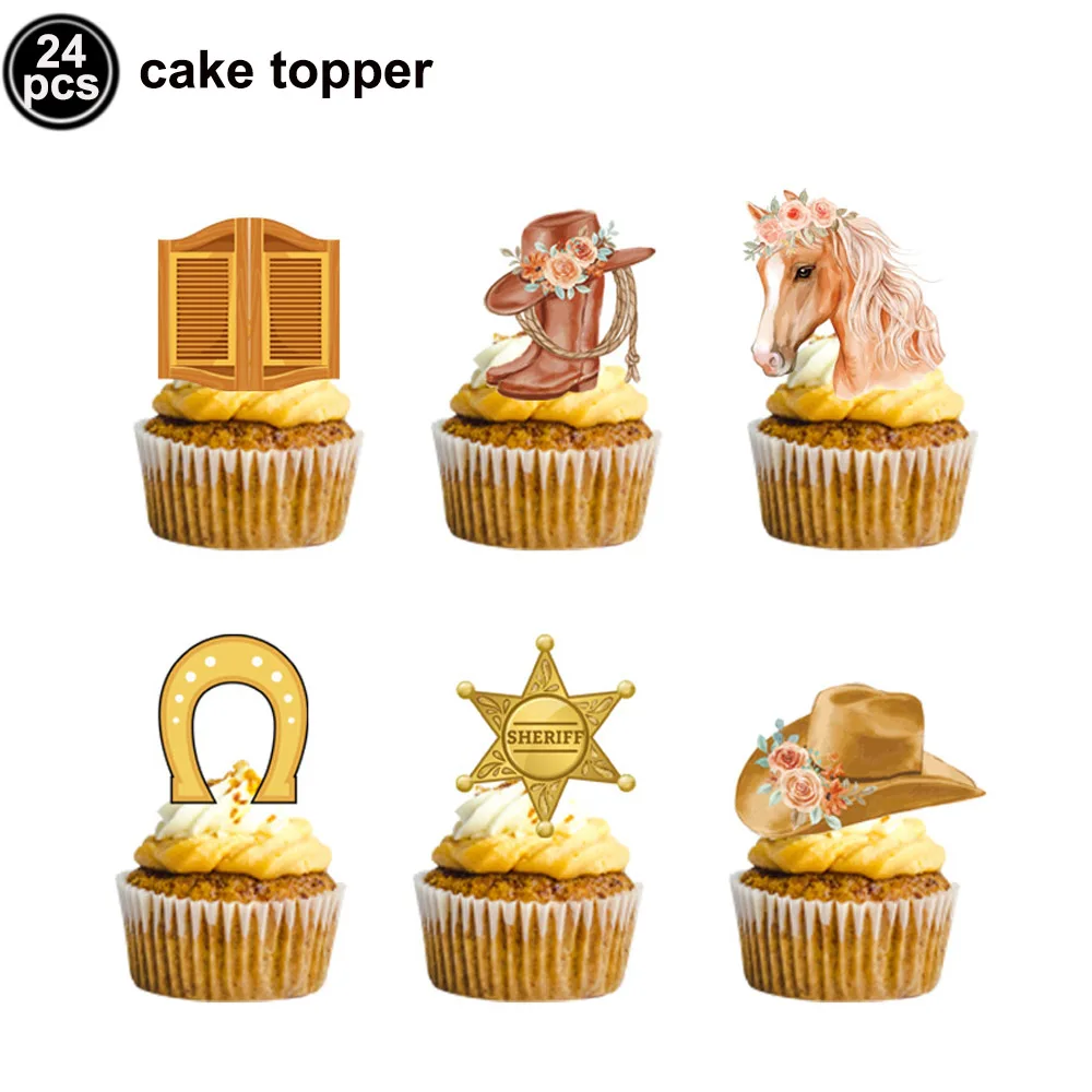 24-Piece Sunflower Horse Cupcake Toppers - Western Cowgirl Theme Birthday Party Decorations - View #9