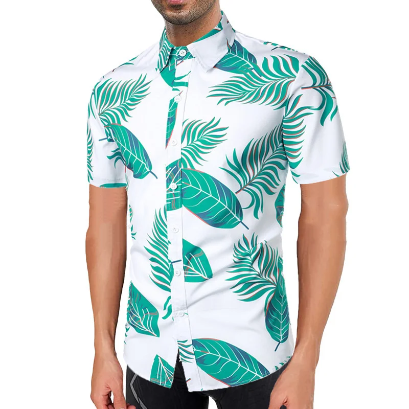 

Summer New Hawaiian Shirt For Mens Short Sleeve Leaves And Plants Print Vacation Camisas Para Hombre Beach Men Clothing