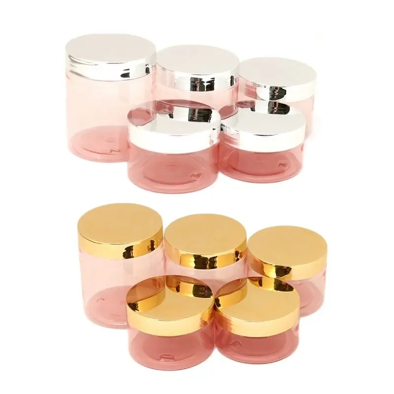 

Cosmetic Cream Bottles Plastic Jars Shiny Gold Lid 100ml 150ml 200ml 250ml Makeup Containers Clear Pink Empty Wide Mouth Bottle
