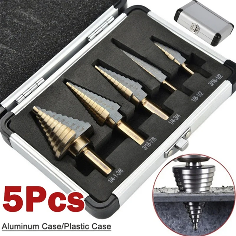 

5pcs Metric/Inch Hss Cobalt Step Drill Bit Set Multiple Hole 50 Sizes with Aluminum Case