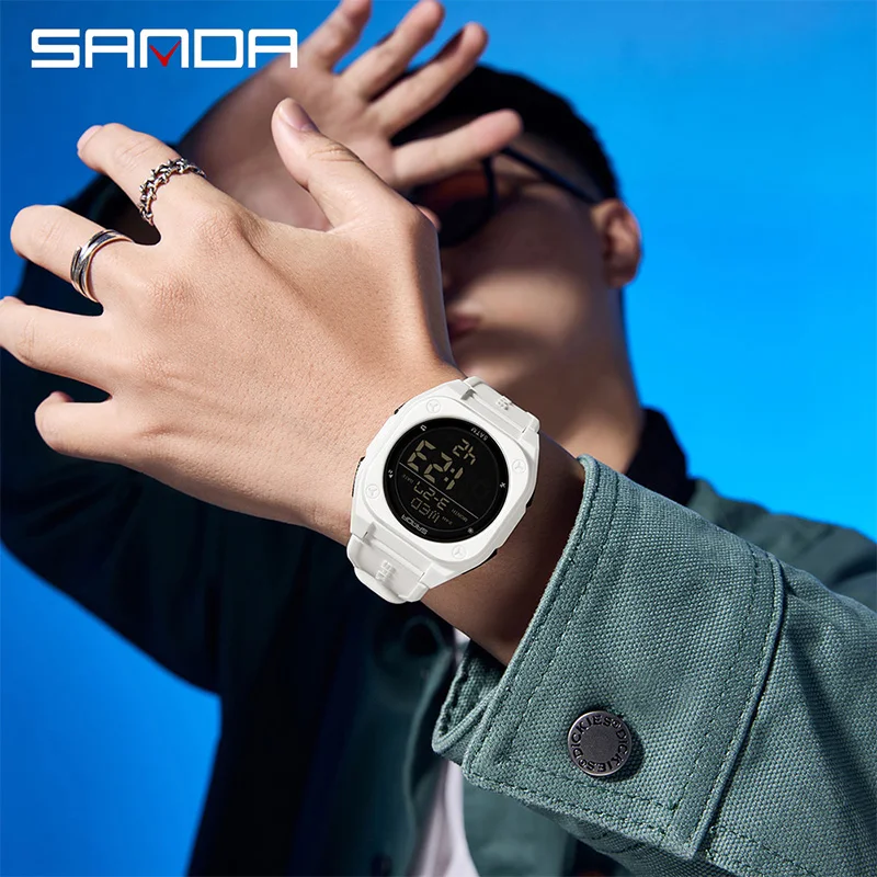 SANDA Digital Multifunction Waterproof Luminous Silicone Wristwatch