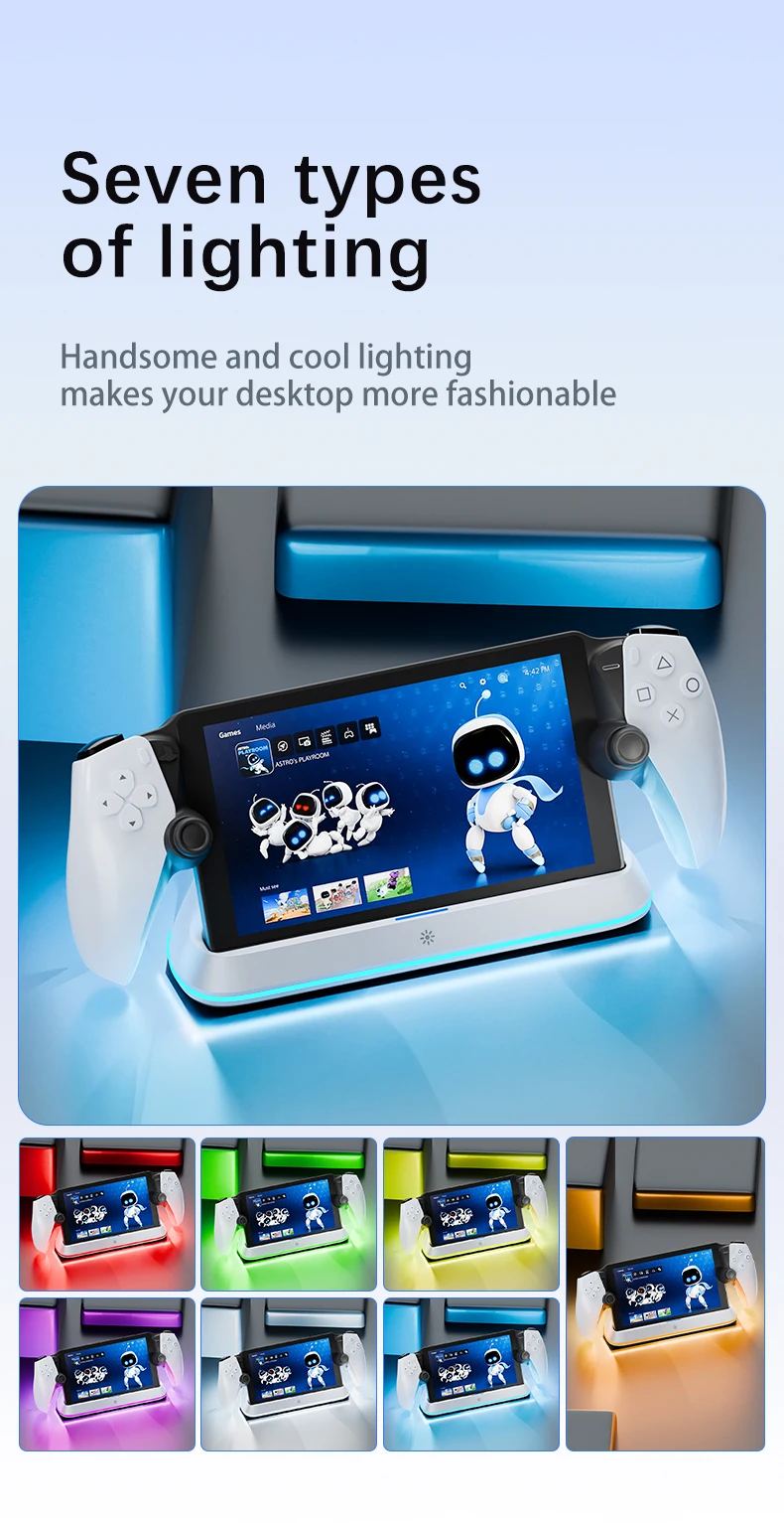 HONCAM Charging Dock Station for PlayStation Portal 7 RGB Light Modes Console Charger Stand with Tri-Protection Safety charging