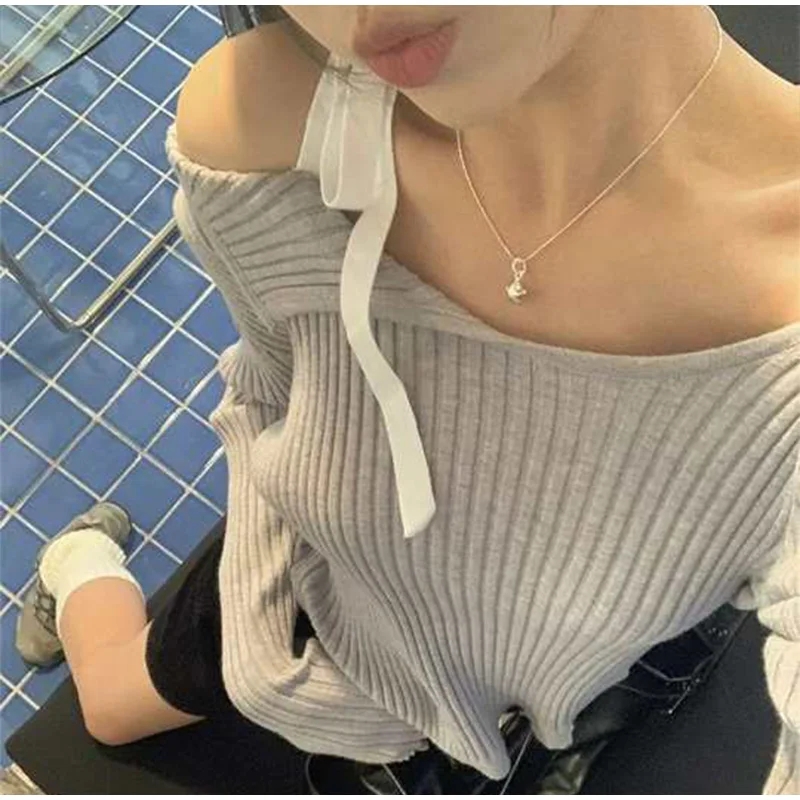 S44fd900c7ac94d8baa9b5c47b439ca5dW Fashion Knitted Pullover Women Street Vintage Lace-up Long Sleeve Female Sweater Spring All-match Slim Solid Lady Knitwear Mallzona