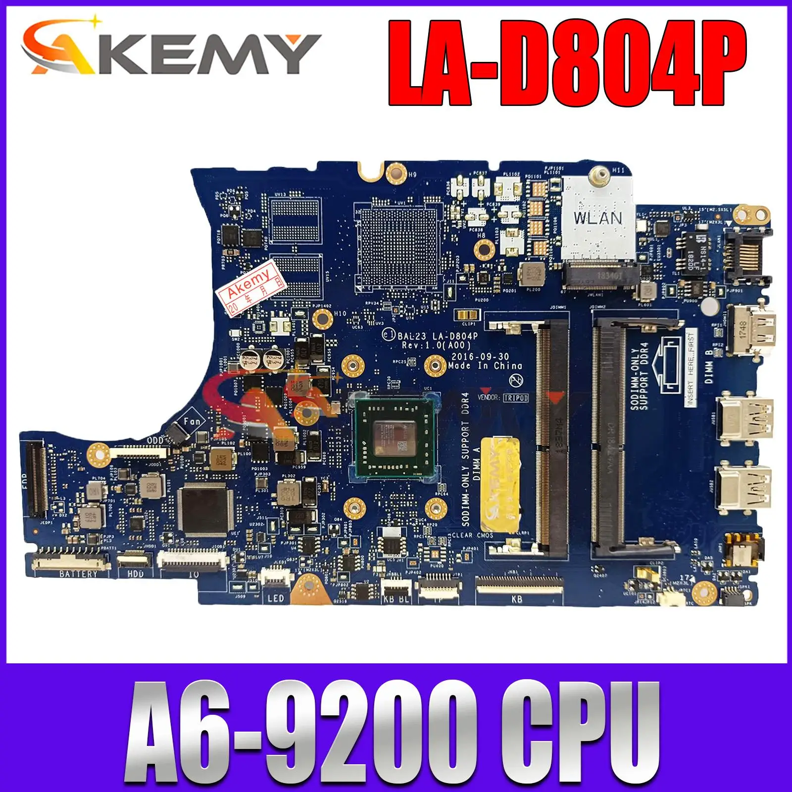 

Для DELL Inspiron 5565 материнская плата для ноутбука 0KF2J6 DDR4 LA-D804P A6-9200 CPU материнская плата для ноутбука AMD