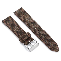 Vintage Genuine Leather & Tweed Nylon Quick Release Weave Bracelet Watch Band - 22mm (Brown silver)