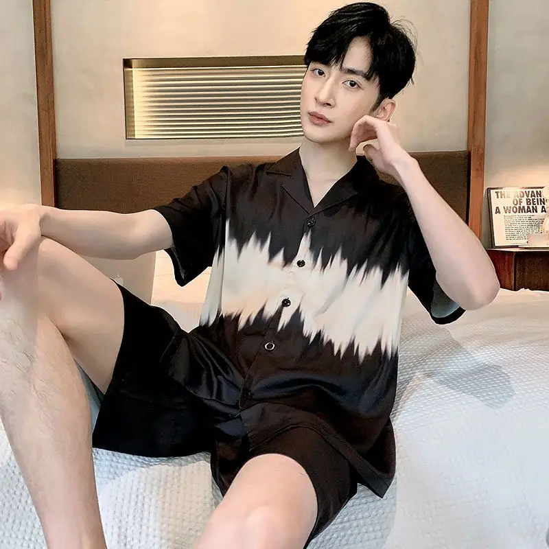 Silk Pajamas Short-sleeved Tops Shorts Men Pajama Sets Loose Sleepwear Loungewear Luxury Brand Sleepwear Thin Homewear