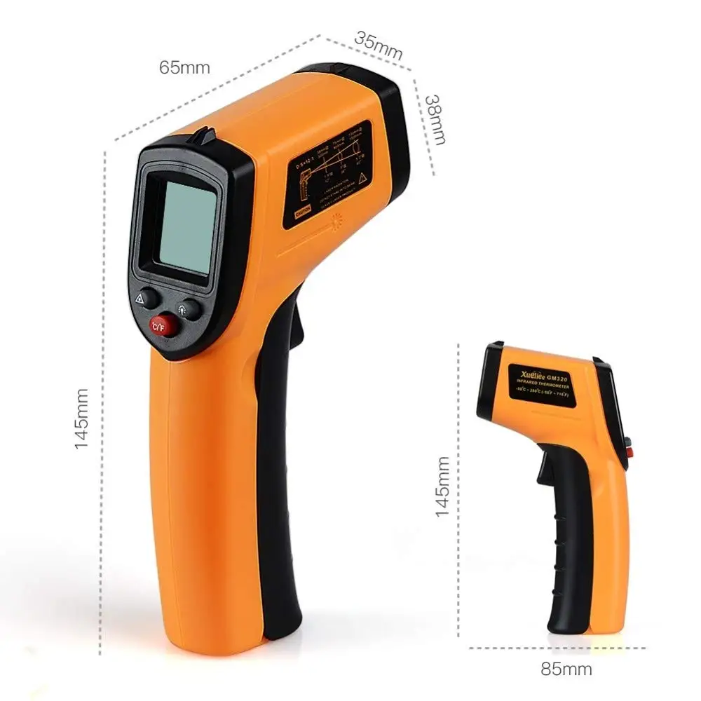 Infrared Thermometer Temperature Gun 50c ~380c Digital Laser Thermometer  Gun Ir Thermometer Temp Gun With Adjustable Emissivity & Max Min Avg Measure