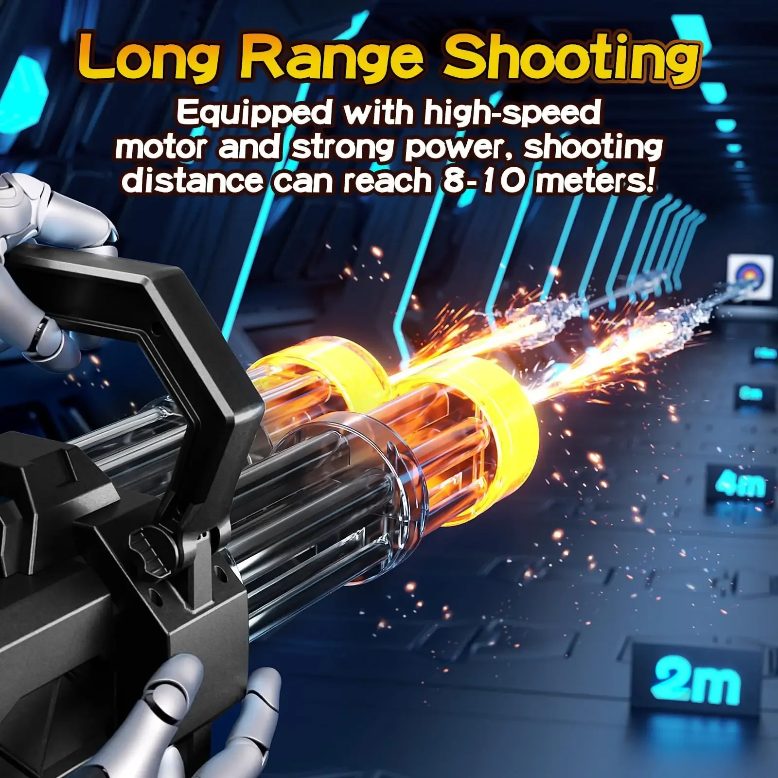 Large Electric Rotating Muzzle Gatling Water Gun Toy With LED Lighting Backpack Continuous Fire Outdoor Toys for Kids Adult Gift