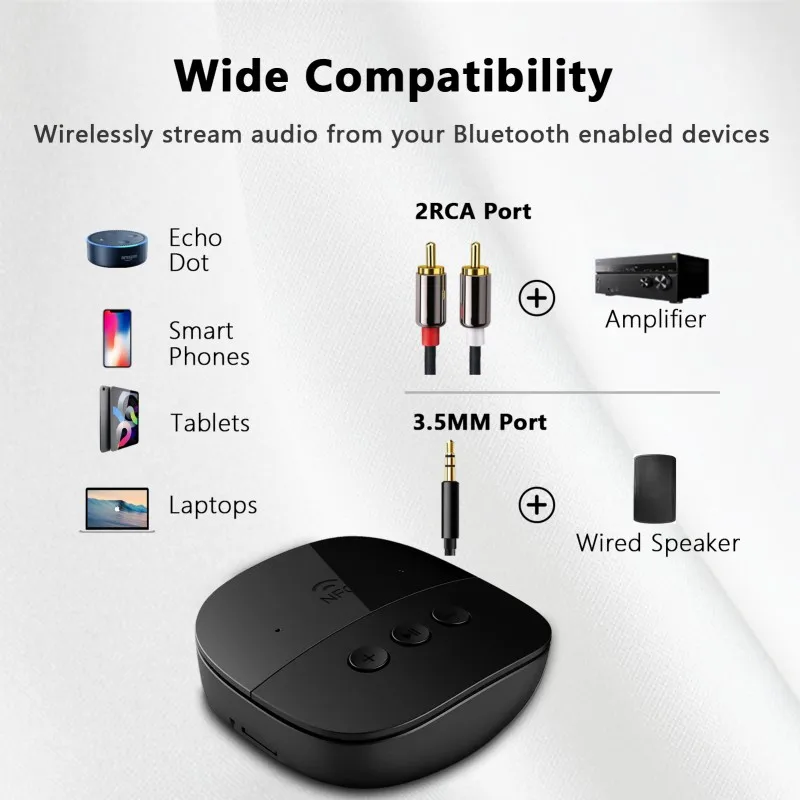 차량용 블루투스 5.2 수신기 RCA 블루투스 어댑터, 3.5mm 잭 Aux 블루투스 수신기, 스피커용 무선 오디오 어댑터, 2RCA
