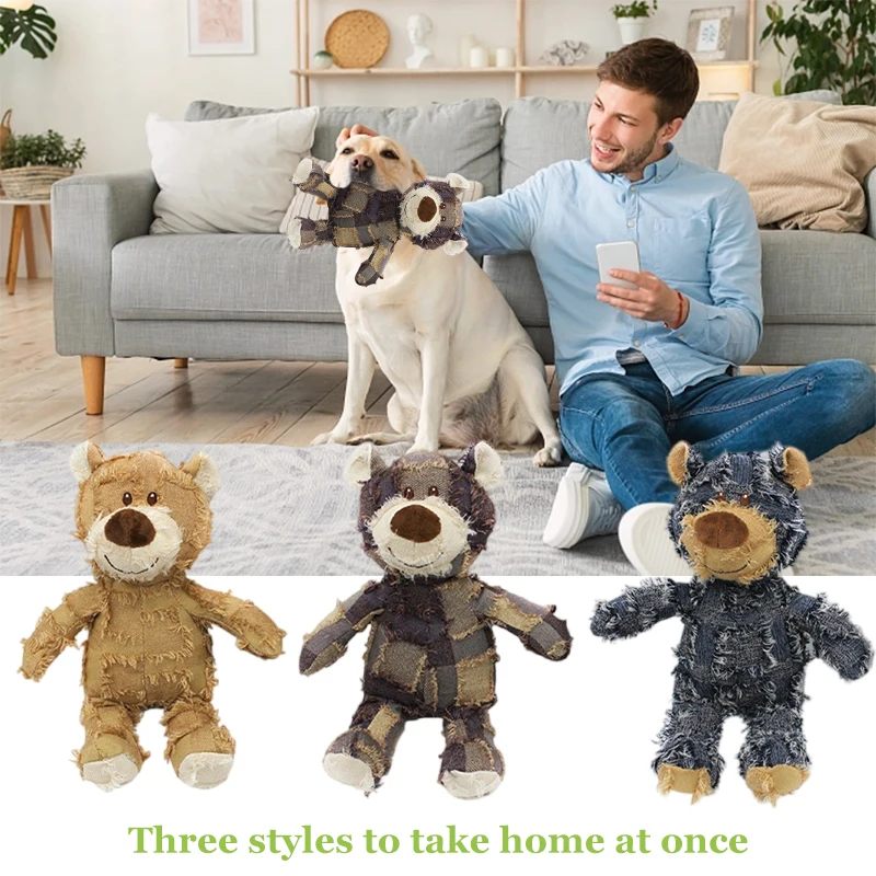 Dog Toy Dog Companion For Heavy Chewers Indestructible Plush Dog Toy For Large Dogs Indestructible Sturdy Bear Dog Squeaky Toy 5