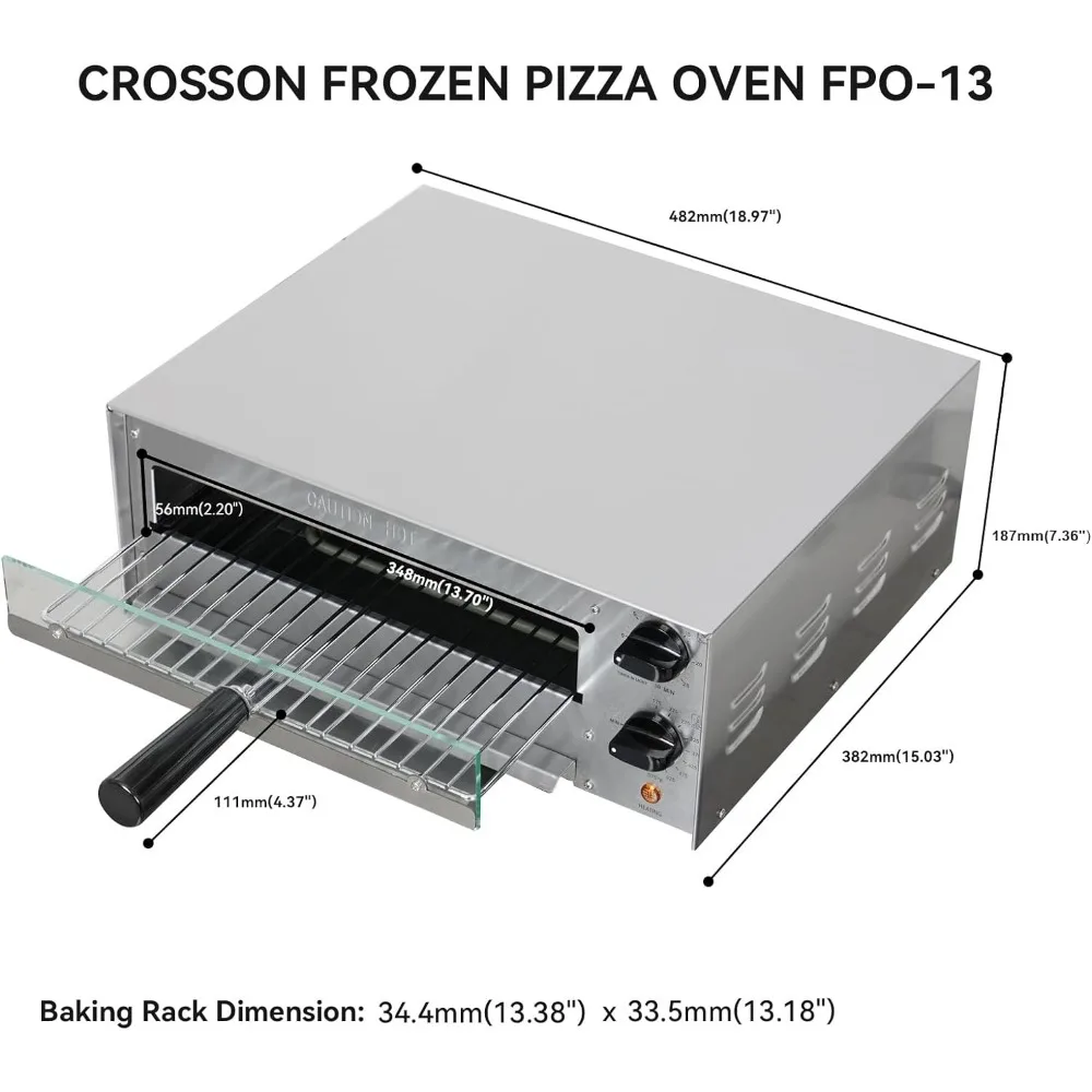 Countertop Electric Frozen Pizza Oven For Indoors with 30-minitue Timer Glass Door and Interior Light Commercial Pizza Maker