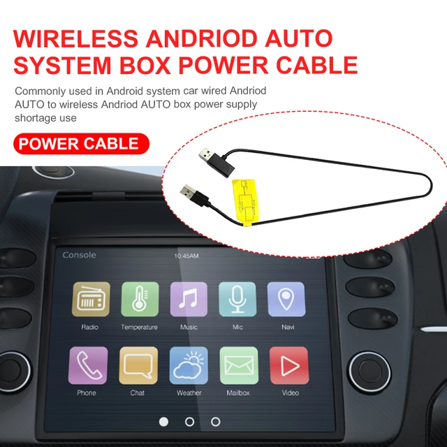 12V Wireless CarPlay AI Box Power Cable Android Auto Converter Two