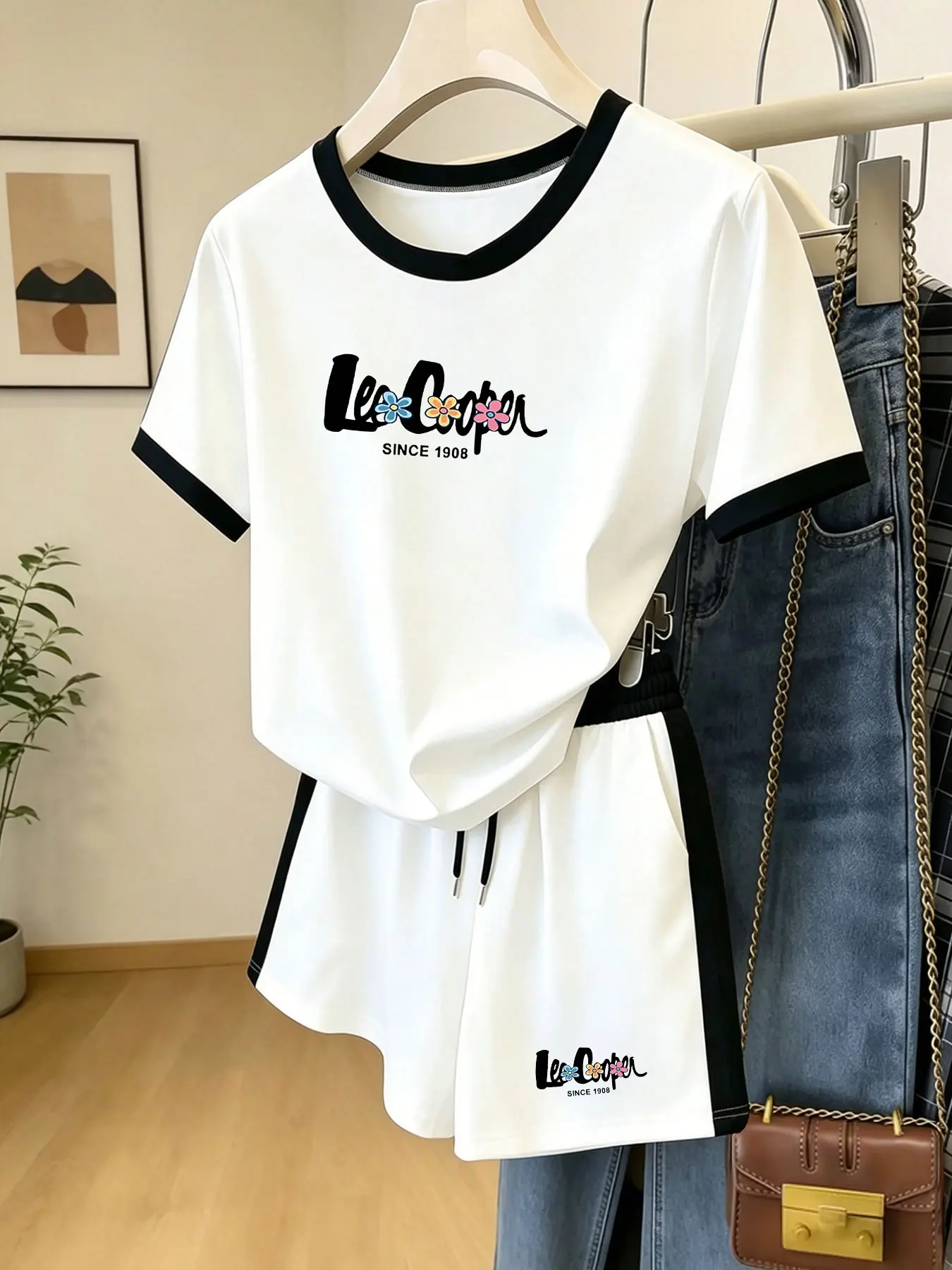 Summer Lightweight Breathable Casual Set, Colorful Floral Letter Print with Con…