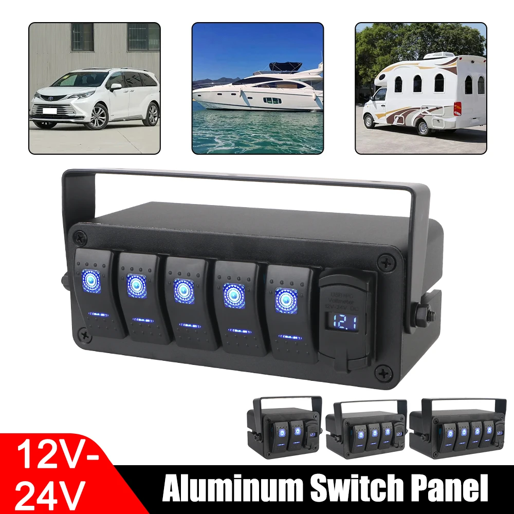 

Digital Voltmeter Switch Panel 2/3/4/5 Gang DC 12V/24V PD+QC Fast Charging Auto Accessories Car Marine Circuit Breaker