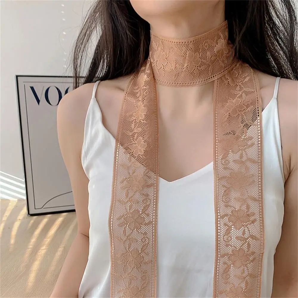 Lace Flower Narrow Long Scarf Women Girls Skinny Headband