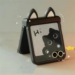 Cute Cat Ears Hinge Phone Case with Ultra Cover Design - Xiaomi Mix Flip2 (Black)