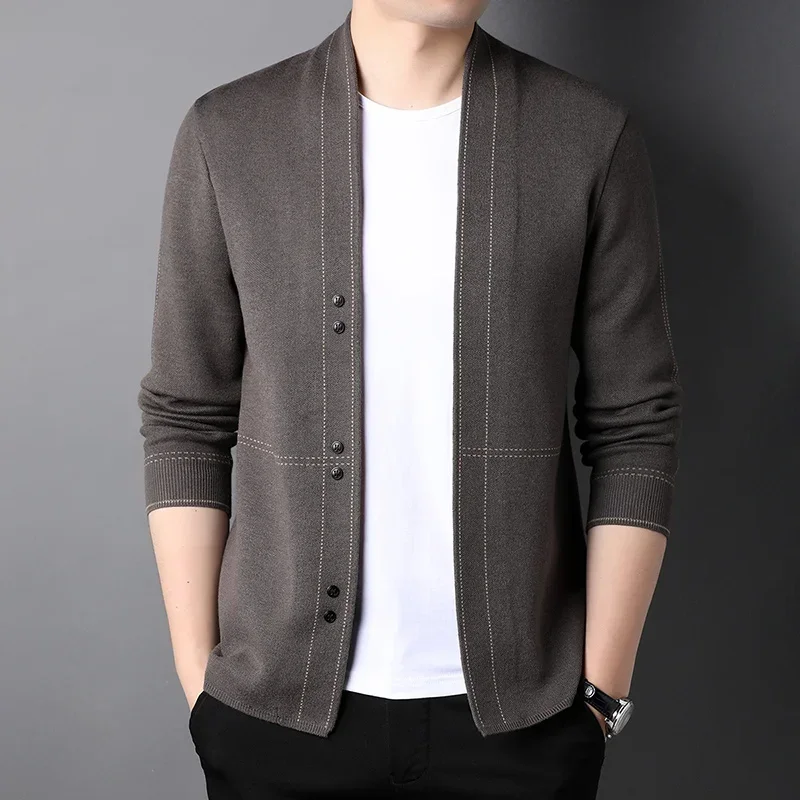 New Grade Wool 5% New Brand Designer Fashion Knit Korean Style Cardigan Men Slim Fit  Sweater Casual Coats Jacket  Mens Clothes