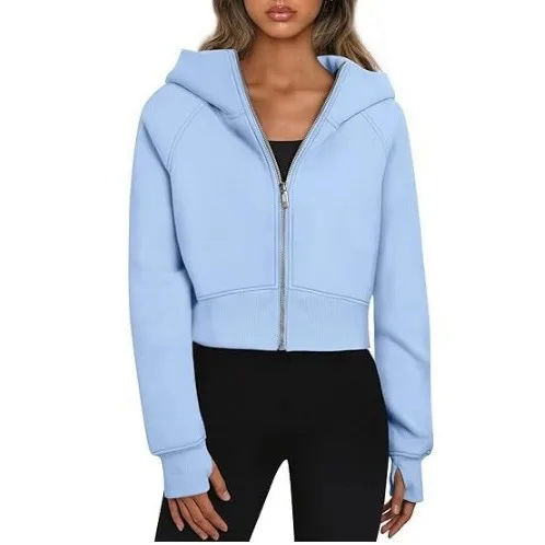 Women Long Sleeve Zip Up Hoodies Cropped Sweatshirts Fall Spring 2024 Outfits Casual Hooded Tops 3