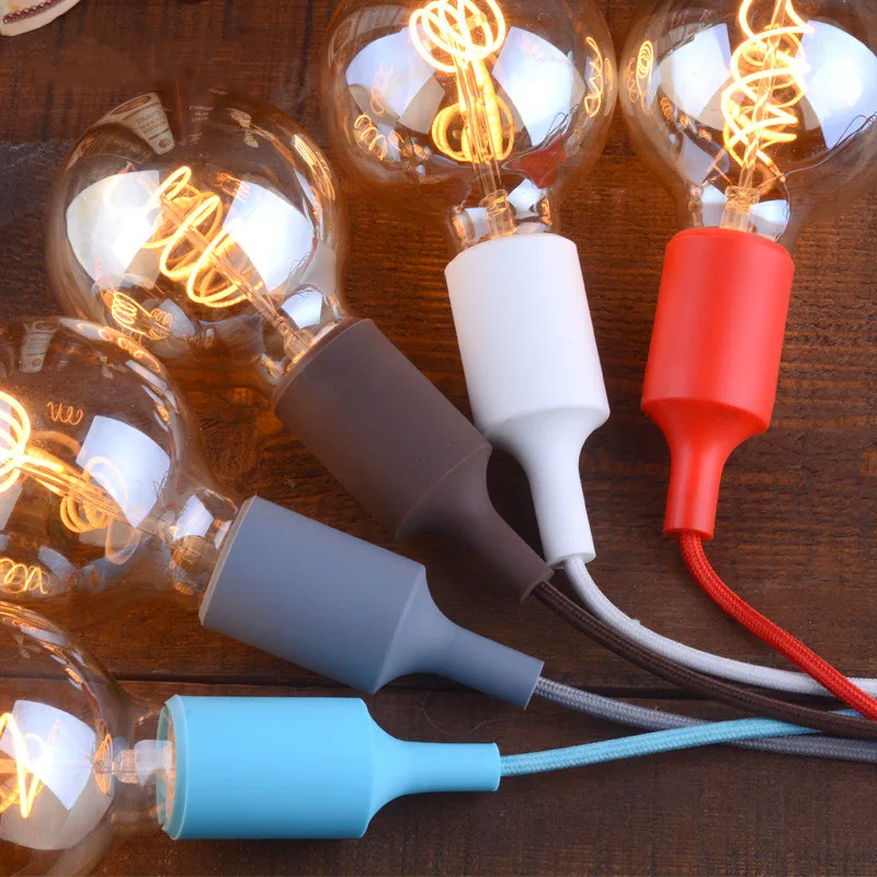 Cable de alambre tejido para colgar luces, accesorios de bricolaje, soporte de iluminación de silicona E27, portalámparas, accesorios de araña coloridos