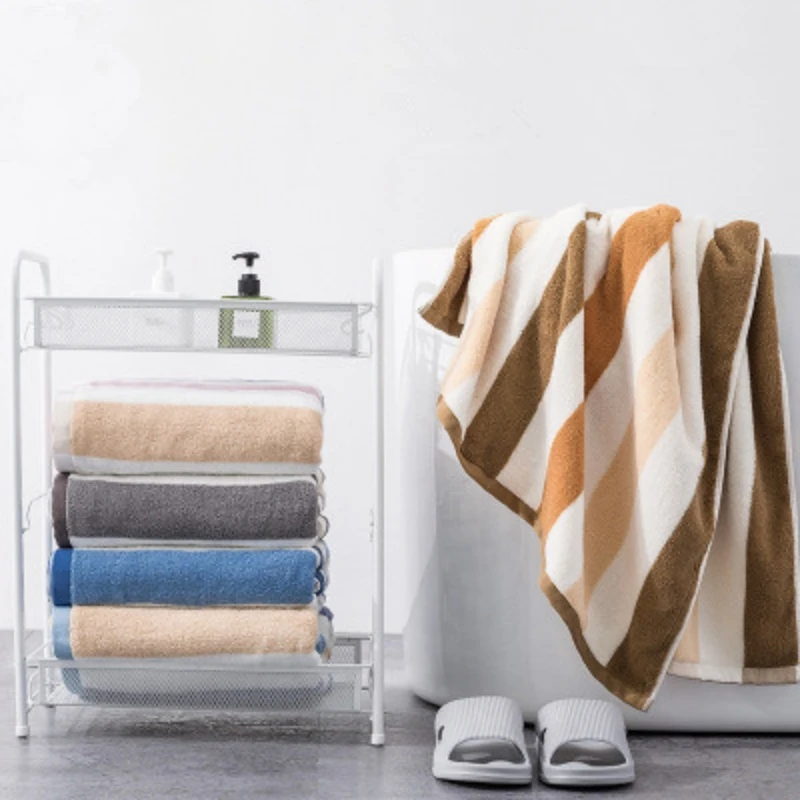Large Terry Cotton Bath Towels for Adults, Stripe Towels for Couple Gifts, Hotel Spa, Super Absorbent, Bathroom, 90x180cm 5