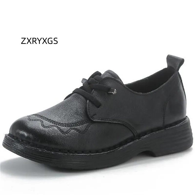 

ZXRYXGS Retro Style Round Toe Genuine Leather Shoes Woman Flats 2023 Autumn Single Shoes Comfort Casual Shoes Flat Tide Shoes