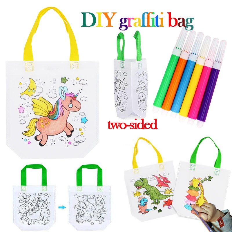 Graffiti Bags 1-10pcs Sets DIY Handmade Non-Woven Bag for Children Arts Crafts Drawing Toys