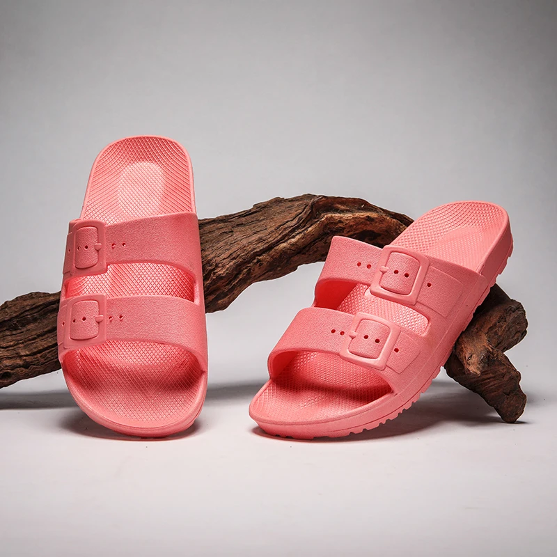 2024 Summer Kid Slippers Sandals Boy Girls PVC Flats Soft Bottom Girls Kids Trend Double Buckle Slides Beach Shoes For Children 2