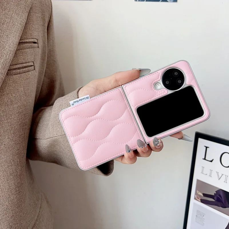 Wavy Pattern Leather Phone Case For Oppo Find N3 Flip Protective_voghion.com