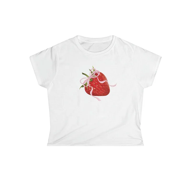 

Woman Maiden Personality Sweet Printing emo Crop tops Aesthetic Bow Baby Tee Slim Y2K Casual Vintage O-neck Cute Popular T-shirt