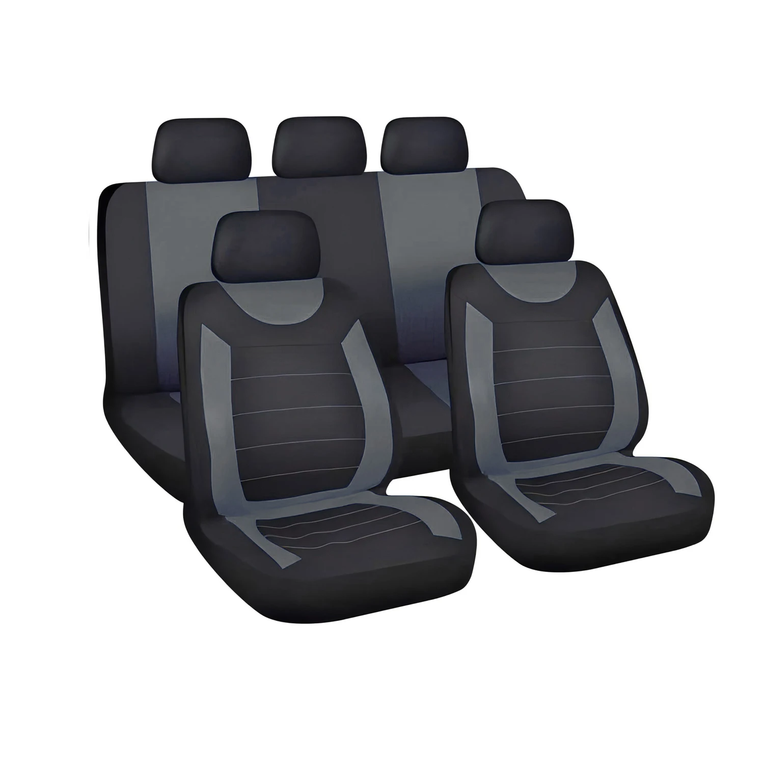 Sporty Two-Tone Fabric Car Seat Covers - Full Set for 5 Seats in Black, Red, Pink, Blue, Gray, Beige