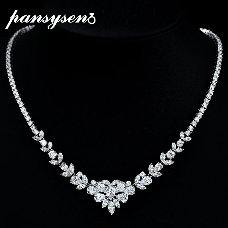 

PANSYSEN Luxury 925 Sterling Silver 1CT Pear Cut High Carbon Diamond Gemstone Wedding Chains Necklaces for Women Fine Jewelry