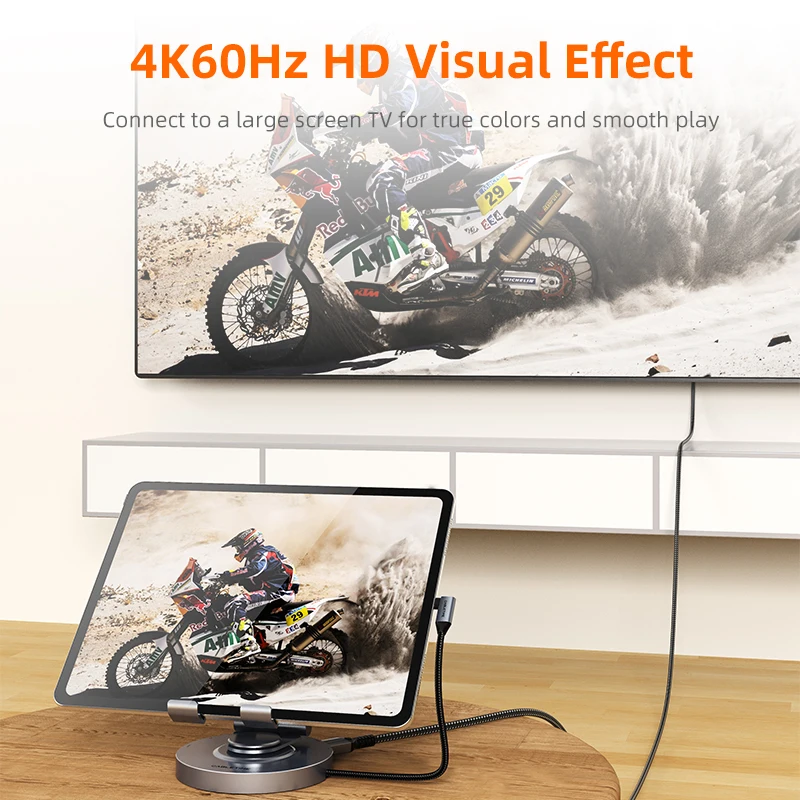 CABLETIME 8 in 1 멀티 USB C 허브(360 회전 스탠드 포함) HDMI 4K 60Hz PD 100W USB 5Gbps SD TF Aux 3.5mm(iPad Pro 태블릿 C441용)