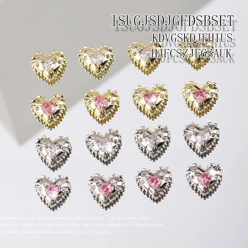 

5pcs Japanee Heart Alloy Nail Art Charms Gold/Silver Metal Love Simple Heart Nail Tips Decoration Luxury Zircon Jewelry Ornament