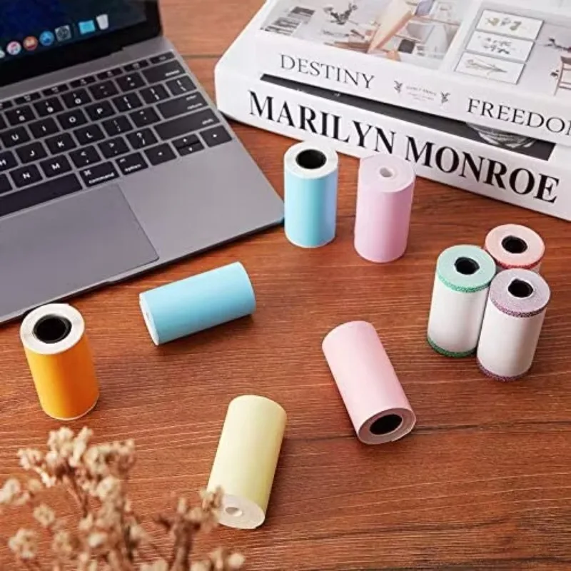 3 Rolls Thermal Mini Printer Paper Colorful Roll Blue Word Self-Adhesive Printable Sticker For Mini Portable Printers 57X30mm