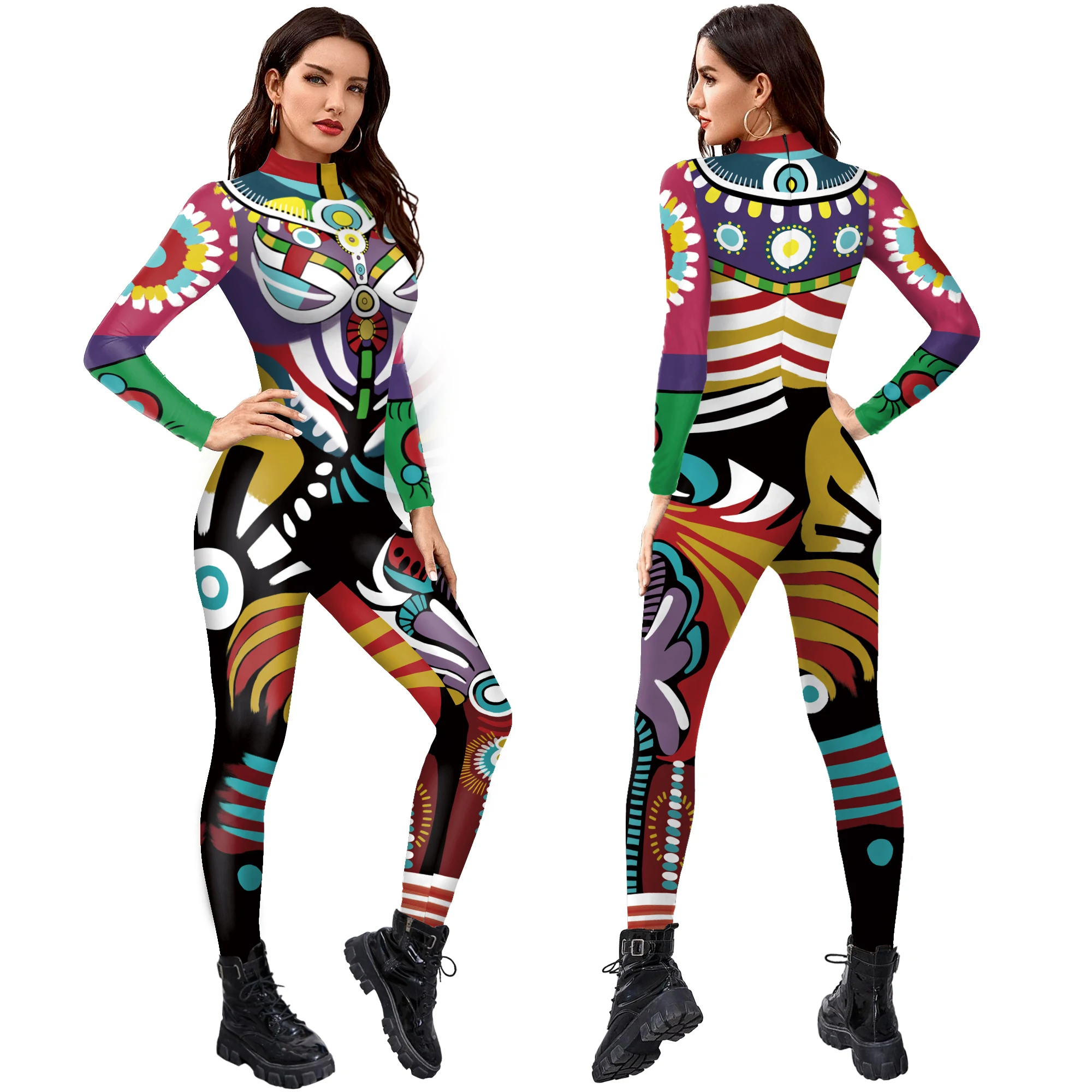 [You're My Secret] Halloween Women Cosplay Robot Punk Printed Retro Mechanica Cosplay Jumpsuit Catsuit Zentai Halloween Bodysuit