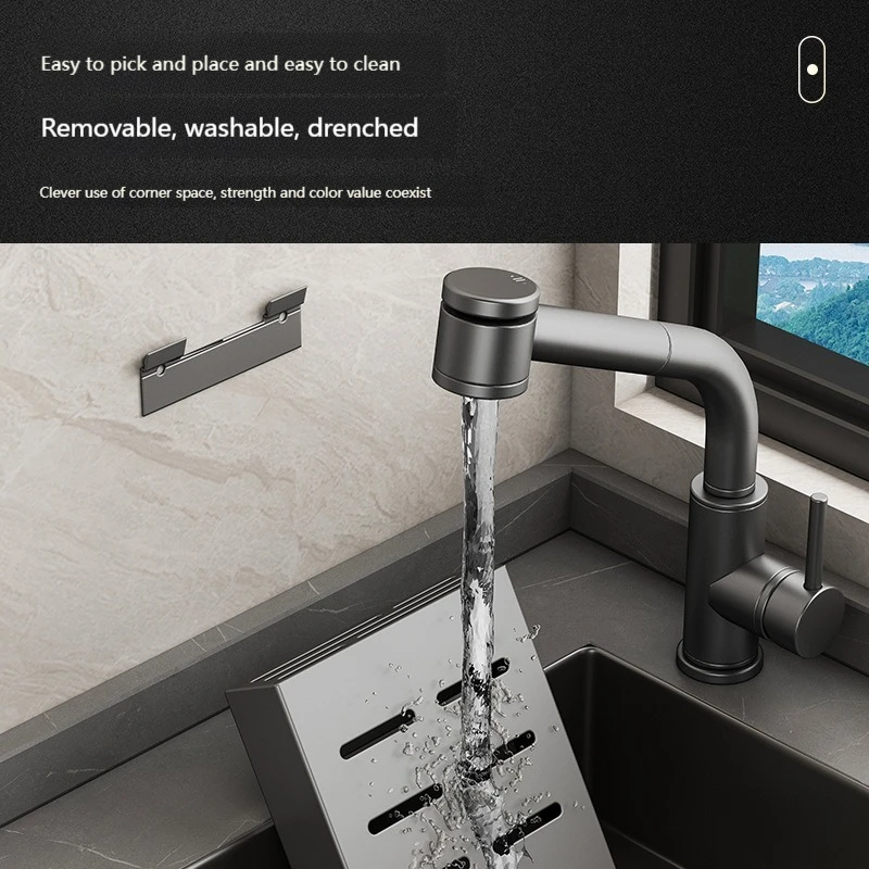 Stainless Steel Gun Ash Kitchen Kitchen Knife Holder Wall-mounted Household Chopsticks Put Knives One Drain Storage Shelf